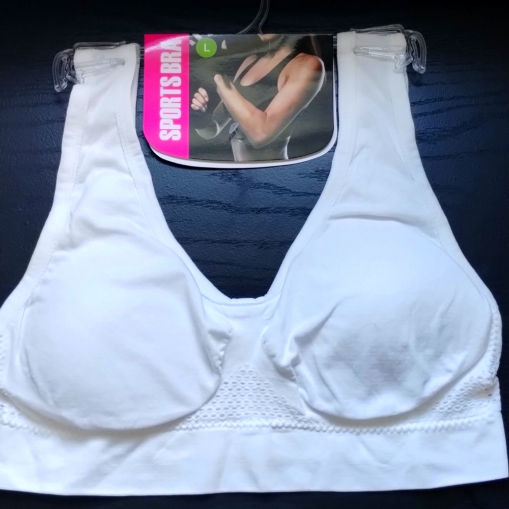 White Sports Bra with Wide Straps and Supportive Band